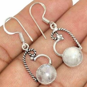 White Moonstone Open Heart Braided Dangle Drop Earrings